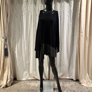Alembika Asymmetrical Black Top w/ Gingham Hem | Size 3 (L/XL)